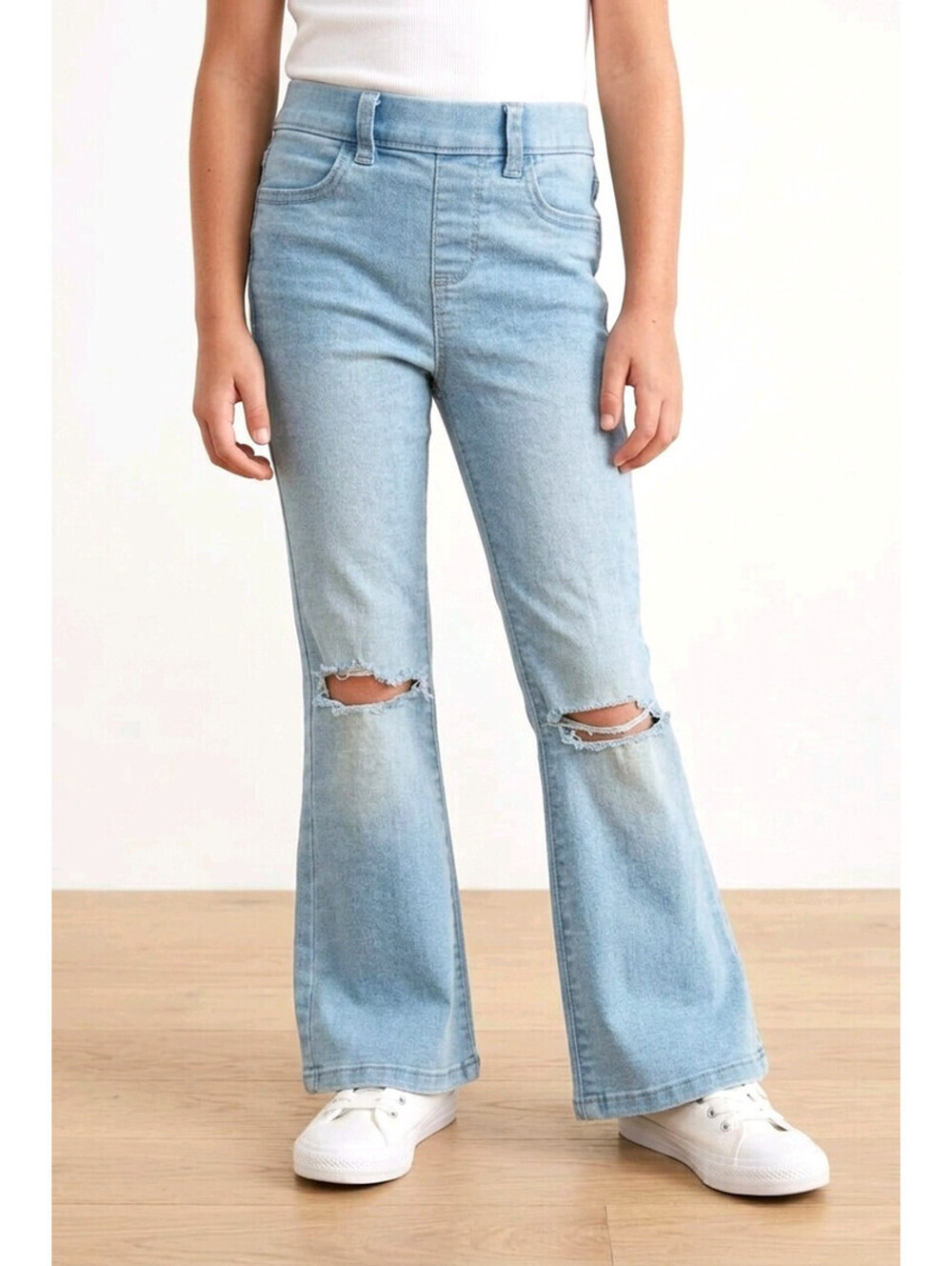 Wonder Nation Girls Pull-On Flare Jeans with Destructed Knees sz Small